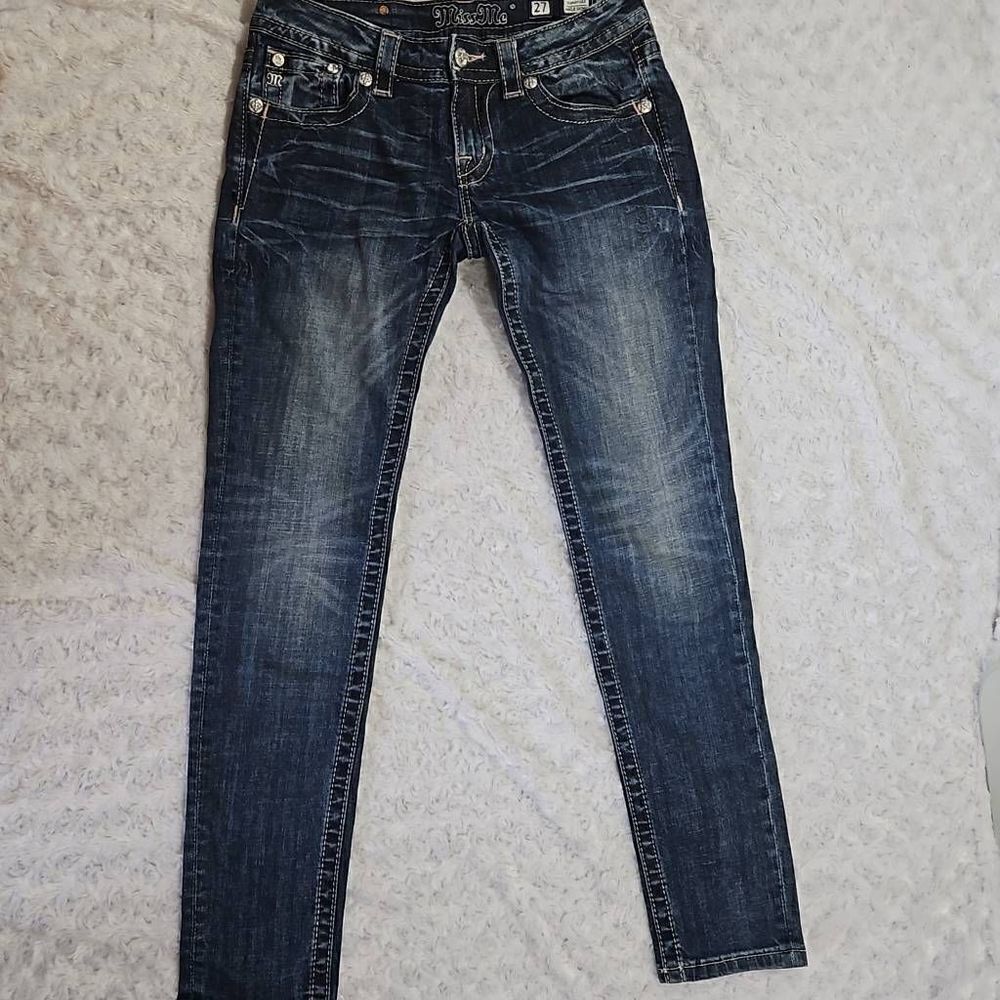 Miss Me Ankle Skinny Jeans With Purple Embellished Floral Pockets